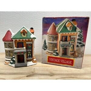 Vintage Village Collection Porcelain Lighted Cristmas Decoration Town House